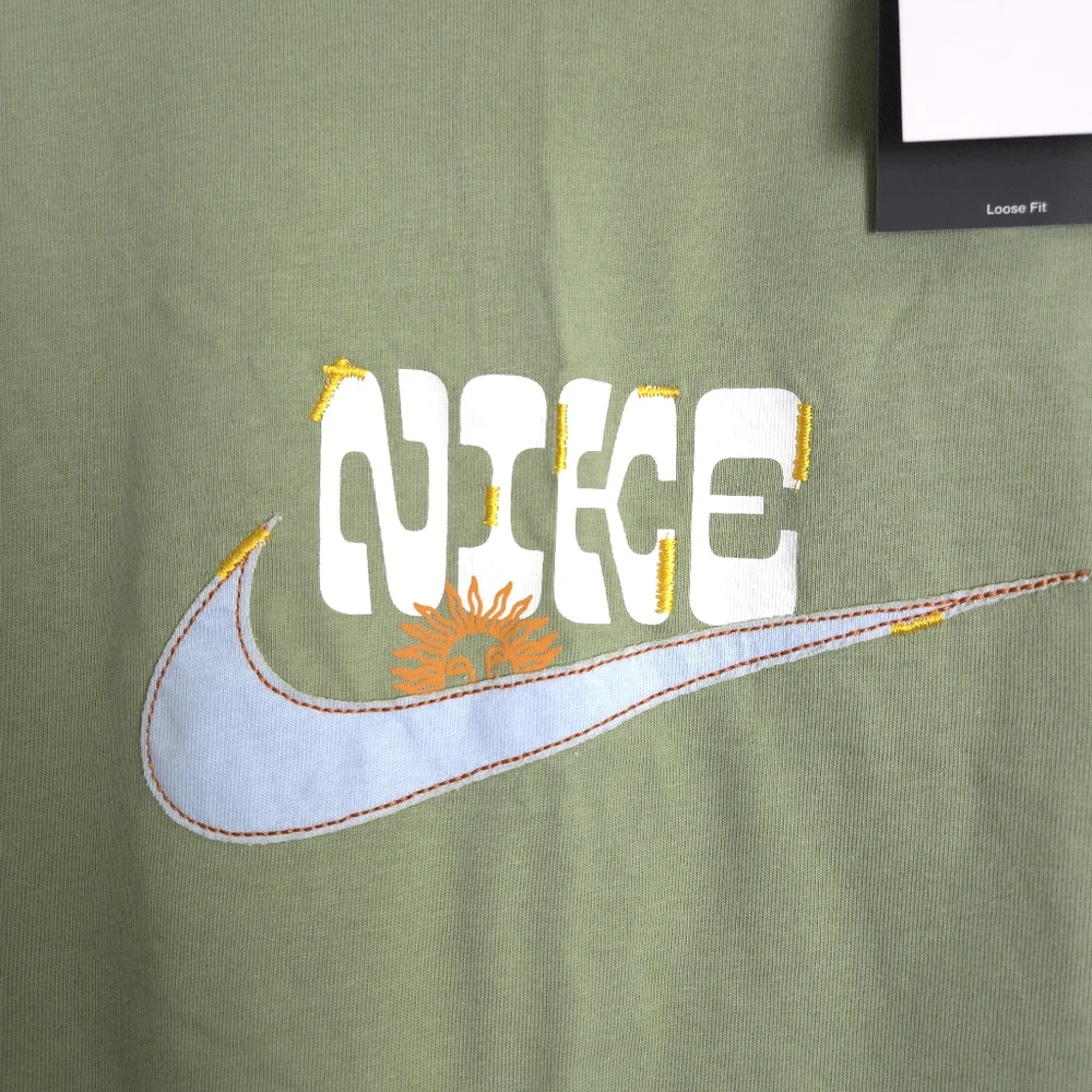 Nike Sportswear Loose Fit Sole Craft Embroidered‎ Olive Green T-Shirt 2XL